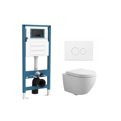 QeramiQ Dely Swirl Compact Toiletset - inbouwreservoir QeramiQ flush - 25mm zitting - kunststof bedieningsplaat glans wit - ronde knoppen - mat wit