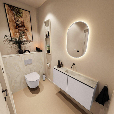 MONDIAZ TURE-DLUX Meuble WC 100 cm Cale. EDEN lavabo Ostra position centrale. Sans trou de robinet.