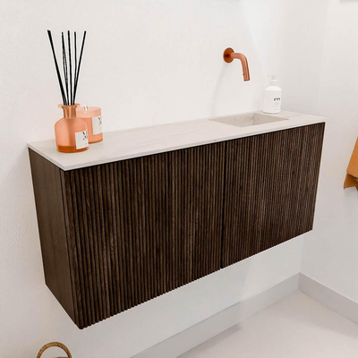 Mondiaz JOYA-DLUX 90cm toiletmeubel - kleur Walnut - Wastafel FAYE positie Rechts Zonder kraangat kleur Meli.