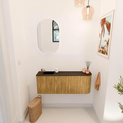 Mondiaz JOYA 111.6cm toiletmeubel - ronding rechts kleur Oak - Wastafel FAYE positie Links 1 kraangat kleur Urban.