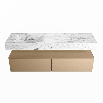 Mondiaz ALAN-DLUX Ensemble de meuble - 150cm - meuble Oro mat - 2 tiroirs - Lavabo Cloud Glace suspendu - vasque Gauche - 0 trous de robinet