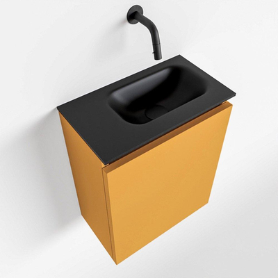 MONDIAZ TURE Toiletmeubel 40x23x50cm met 0 kraangaten 1 deuren ocher mat Wastafel Eden rechts Solid Surface Zwart