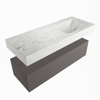 Mondiaz ALAN-DLUX Ensemble de meuble - 120cm - meuble Dark grey mat - 1 tiroir - Lavabo Cloud Opalo suspendu - vasque Droite - 0 trous de robinet