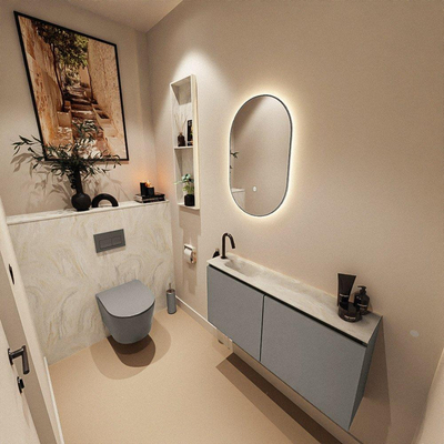 MONDIAZ TURE-DLUX 100cm toiletmeubel Smoke. EDEN wastafel Ostra positie links. Met 1 kraangat.
