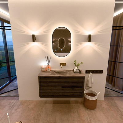 Mondiaz CIRO-DLUX Badkamermeubelset - 100x45x50cm - Solid surface wastafel Sombra - 1 wasbak Midden - zonder kraangaten - 2 lades - Shadow
