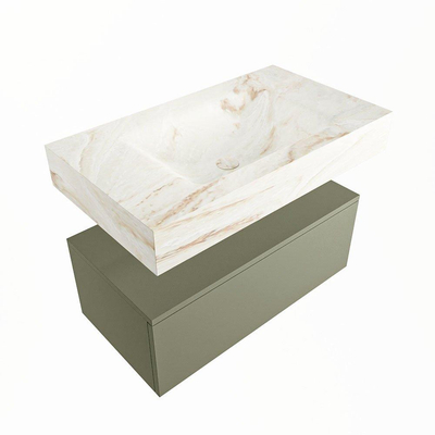 Mondiaz ALAN-DLUX Ensemble de meuble - 80cm - meuble Army mat - 1 tiroir - Lavabo Cloud Frappe suspendu - vasque Centre - 1 trou de robinet