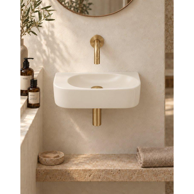 QeramiQ Fuente pack lave-mains – demi-rond – 40 x 21,5 x 12 cm – céramique beige – robinet doré brossé