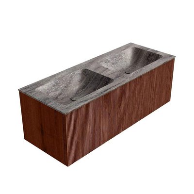 MONDIAZ KURVE-DLUX 120cm badmeubel kleur Ruby met 1 lade en 0 deuren. Wastafel LEAF Dubbel zonder kraangat Oza.