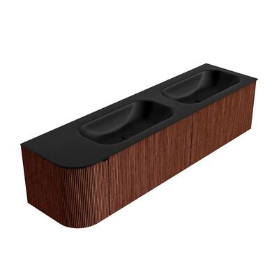 Mondiaz KURVE Ensemble de meuble de salle de bains - 175x46x40cm - 2 tiroirs - 1 porte - lavabo solid surface - double / droite - sans trou de robinet - Ruby