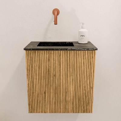 Mondiaz JOYA-DLUX 40cm toiletmeubel - kleur Oak - Wastafel FAYE positie Links Zonder kraangat kleur Lava.