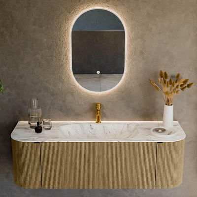 Mondiaz KURVE-DLUX Badkamermeubelset - 140x46x40cm - 1 lade - 2 deuren - wastafel solid surface - midden - 1 kraangat - Dusk
