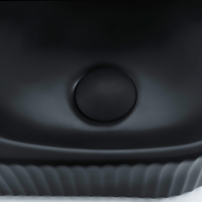 QeramiQ Fuente Ensemble de lavabo - 40x21.5x12cm - gauche - rainuré - demi-rond - 1 trou de robinet - céramique - robinet de lavabo noir mat - bonde - siphon abaissé - noir mat