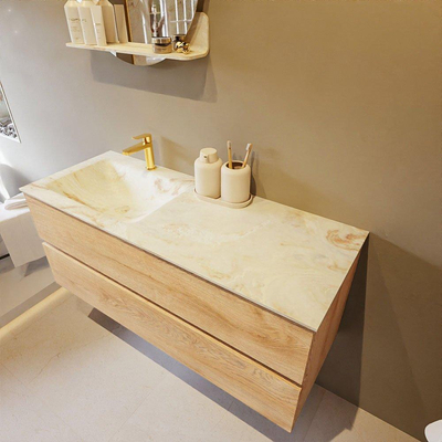 MONDIAZ VICA-DLUX Ensemble meuble de salle de bains - 120cm - meuble bas washed oak - 2 tiroirs - lavabo encastré cloud gauche - 1 trou de robinet - version haute 60cm - frape