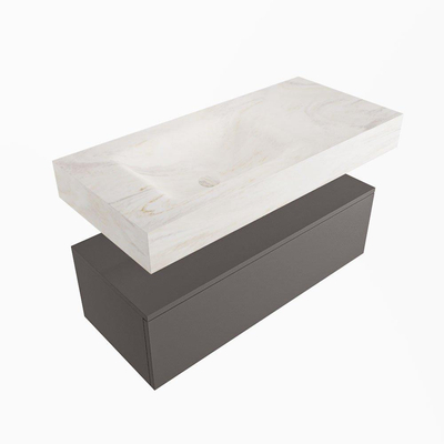 Mondiaz ALAN-DLUX Ensemble de meuble - 100cm - meuble Dark grey mat - 1 tiroir - Lavabo Cloud Ostra suspendu - vasque Gauche - 0 trous de robinet