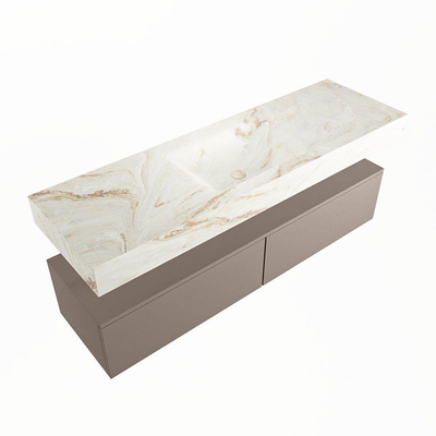 Mondiaz ALAN-DLUX Ensemble de meuble - 150cm - meuble Smoke mat - 2 tiroirs - Lavabo Cloud Frappe suspendu - vasque Centre - 1 trou de robinet