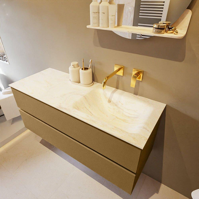 Mondiaz VICA-DLUX ensemble de meuble de salle de bain - 120cm - meuble sous-vasque oro - 2 tiroirs - lavabo encastré cloud droite - sans trous de robinet - miroir modèle spot - version XL 60cm haut - ostra