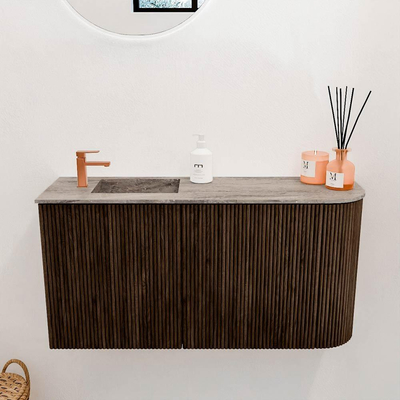 Mondiaz JOYA-DLUX 81.6cm toiletmeubel - ronding rechts kleur Walnut - Wastafel FAYE positie Links 1 kraangat kleur Oza.