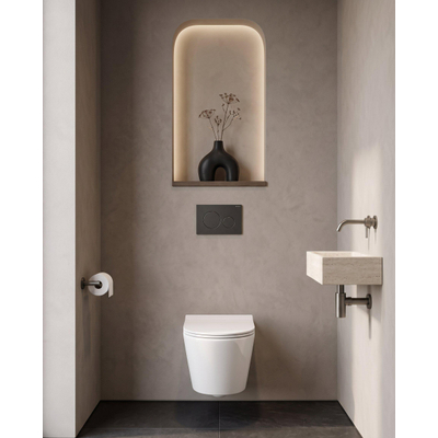 QeramiQ Dely Toiletset - 36.3x51.7cm - Geberit UP720 inbouwreservoir - rimless - diepspoel - zitting - softclose - bedieningsplaat mat antraciet - ronde knoppen - glans wit