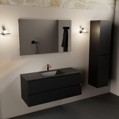 Mondiaz AIVY Ensemble de meuble - 120x45x50cm - 1 trou de robinet - 1 vasque Urban Solid surface - Centre - 2 tiroirs - avec miroir - MDF Urban