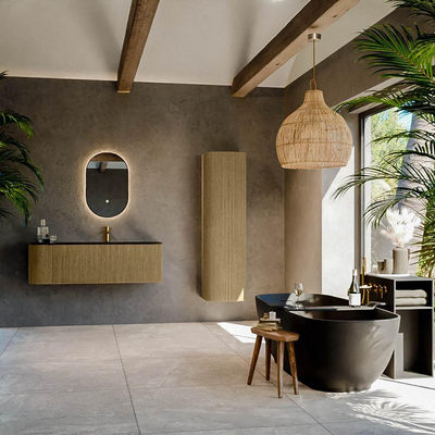 Mondiaz KURVE Ensemble de meuble salle de bain - 135x46x40cm - 1 tiroir - 1 porte - lavabo en solid surface - droite - 1 trou de robinet - Dusk