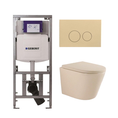 QeramiQ Dely Swirl Toiletset - 36.3x51.7cm - Geberit UP320 Burda inbouwreservoir - 35mm zitting - bedieningsplaat beige - ronde knoppen - beige