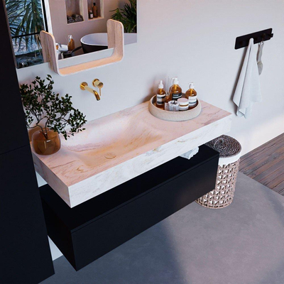 Mondiaz ALAN-DLUX Ensemble de meuble - 110cm - meuble Urban mat - 1 tiroir - Lavabo Cloud Ostra suspendu - vasque gauche - 0 trous de robinet