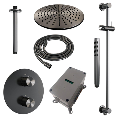 BRAUER Gunmetal Edition inbouw regendoucheset – Ø30 cm hoofddouche – 30 cm plafondbuis – staafhanddouche – 3-weg – glijstang