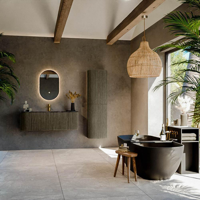 Ensemble de meuble de salle de bain Mondiaz KURVE-DLUX - 130x46x40cm - 1 tiroir - 2 portes - lavabo en solid surface - centre - 1 trou de robinet - Shadow