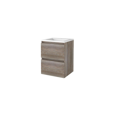 Basic-Line Start 46 ensemble de meubles de salle de bain 50x46cm sans poignée 2 tiroirs vasque acrylique 1 trou pour robinet mfc scotch oak
