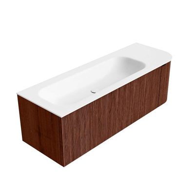 Mondiaz KURVE Ensemble de meuble de salle de bains - 135x46x40cm - 1 tiroir - 1 porte - lavabo solid surface - gauche - 1 trou de robinet - Ruby