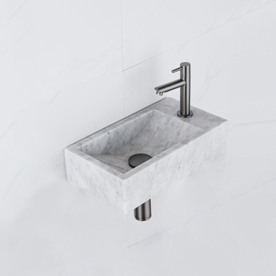 Saniclass Fuente fonteinset - 40x22 - 1 kraangat - rechts - marmer - fonteinkraan gunmetal - wit