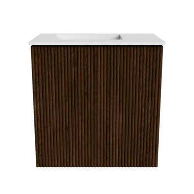 Mondiaz JOYA 40cm toiletmeubel - kleur Walnut - Wastafel FAYE positie Links Zonder kraangat kleur Talc.