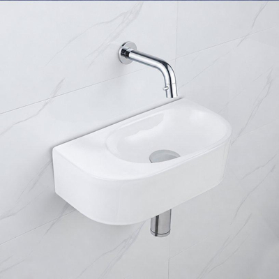 QeramiQ Fuente fonteinset – halfrond – 40x21.5x12 cm – keramiek wit glans – zonder kraangat – chromen kraan