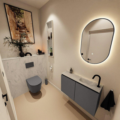 MONDIAZ TURE-DLUX Meuble WC 80 cm Dark Grey. Lavabo EDEN Opalo position droite. Avec 1 trou de robinet.