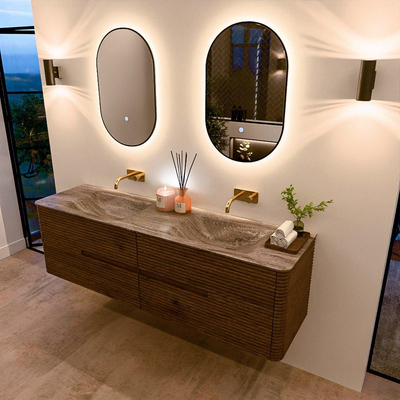 Mondiaz CIRO-DLUX Meuble de salle de bains - 170x45x50cm - Vasque Solid Surface Oza - 2 vasques Double - sans trous de robinetterie - 4 tiroirs - Dusk