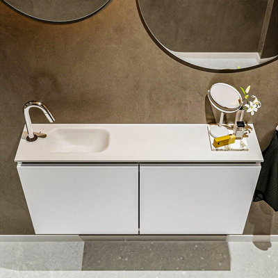 MONDIAZ TURE Toiletmeubel 100x23x50cm met 1 kraangaten 2 deuren talc mat Wastafel Eden links Solid Surface Wit