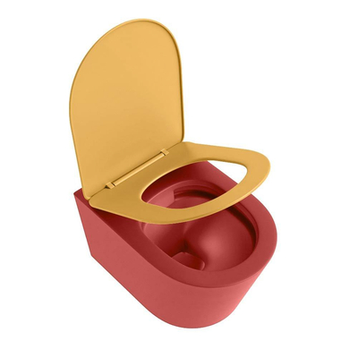 Mondiaz LAVIE WC suspendu – sans bride – 36 x 53 cm – avec abattant softclose – Fire (rouge), abattant Ocher (jaune)