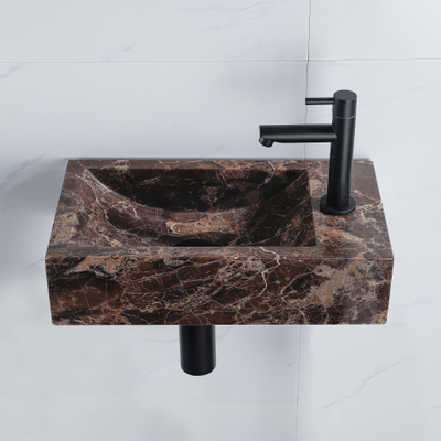 FugaFlow Eccelente Pietra Ensemble de fontaine - 40x22x10cm - trou de robinet à droite - robinet de fontaine mat noir - bouchon de vidange - siphon abaissé - Dark Emporador