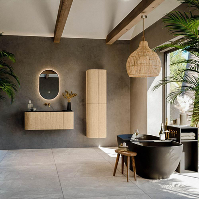 MONDIAZ KURVE Meuble de salle de bains 110 cm avec module 25 Len R couleur Chêne avec 1 tiroir et 2 portes. Lavabo CLOUD central sans trou de robinet Urban.