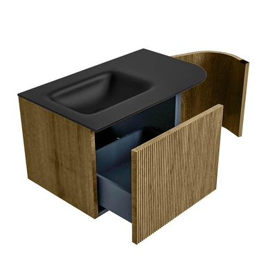 Mondiaz KURVE Ensemble meuble de salle de bain - 75x46x40cm - 1 tiroir - 1 porte - vasque solid surface - gauche - 1 trou de robinet - Dusk