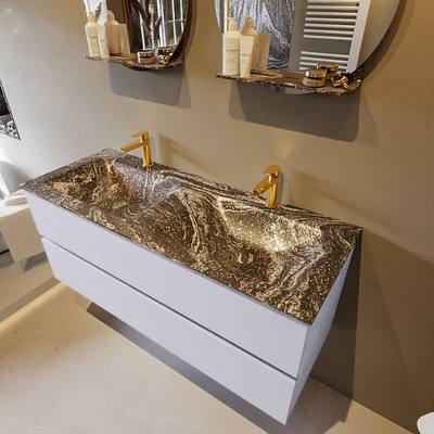 Mondiaz VICA-DLUX Ensemble de meuble de salle de bain - 120cm - meuble sous-vasque cale - 2 tiroirs - lavabo encastrée cloud double - 2 trous de robinet - version haute de 60cm - lave