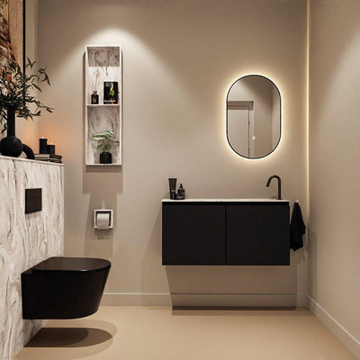 MONDIAZ TURE-DLUX Meuble toilette - 100cm - Urban - EDEN - vasque Glace - position droite - 1 trou de robinet