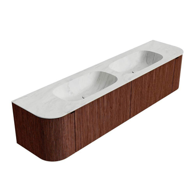 Mondiaz KURVE-DLUX Badkamermeubelset - 190x46x40cm - 2 lade - 2 deuren - wastafel solid surface - dubbel - zonder kraangat - Ruby