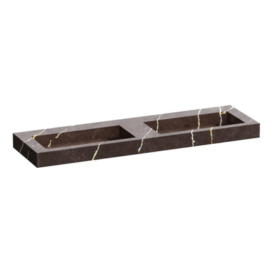 BRAUER Artificial Marble Lavabo pour meuble - 160.6x10.5x45.7cm - sans trop-plein - 2 vasques - sans trou de robinet - composite - Copper Brown