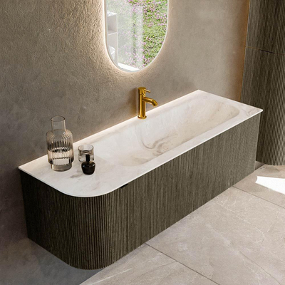 Mondiaz KURVE-DLUX Ensemble de meuble - 135x46x40cm - 1 tiroir - 1 porte - lavabo en solid surface - droite - 1 trou de robinet - Shadow