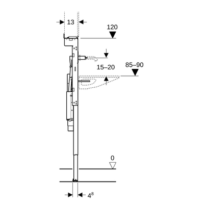 GeberitDuofixelement one wst, one w.kraan,r.hoog, inb.sifon, b105 cm