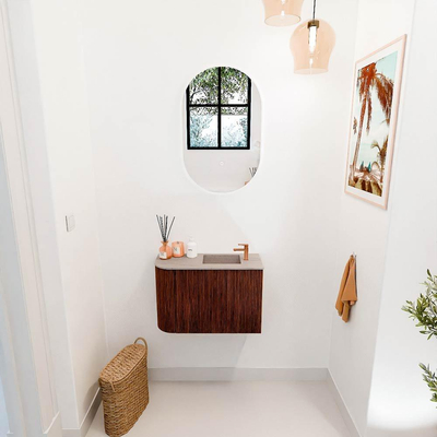 Mondiaz JOYA-DLUX 61.6cm toiletmeubel - ronding links kleur Ruby - Wastafel FAYE positie Rechts 1 kraangat kleur Saba.