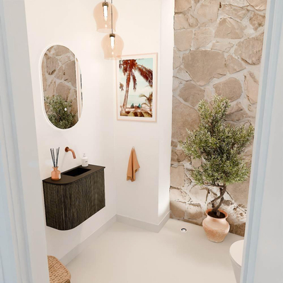 Mondiaz JOYA 51.6cm meuble de toilette - arrondi gauche couleur Shadow - Lavabo FAYE position Droite Sans trou de robinet couleur Urban