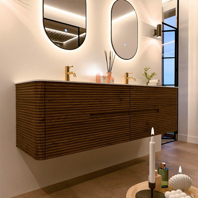 Mondiaz CIRO-DLUX Meuble de salle de bains - 170x45x50cm - Vasque solid surface Opalo - 2 vasques double - 2 trous de robinet - 4 tiroirs - Dusk