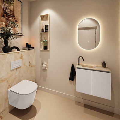 MONDIAZ TURE-DLUX 60cm toiletmeubel Linen. EDEN wastafel Frappe positie links. Met 1 kraangat.